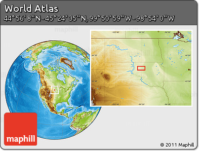 Physical Location Map of the Area around 45° 10' 22" N, 99° 22' 30" W