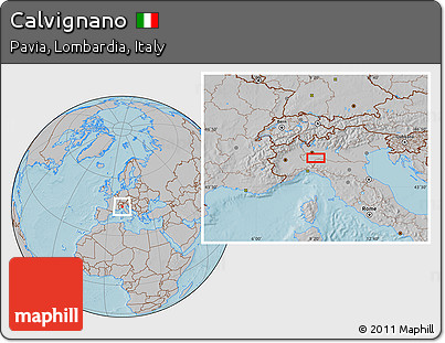 Gray Location Map of Calvignano, hill shading