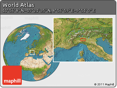 Satellite Location Map of the Area around 45° 10' 22" N, 9° 25' 30" E