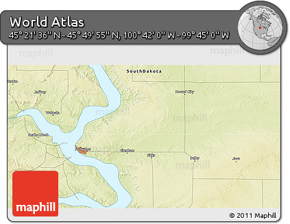 Physical 3D Map of the Area around 45° 35' 46" N, 100° 13' 29" W