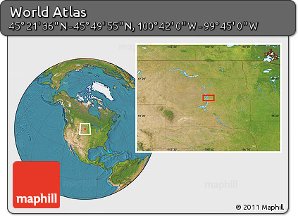Satellite Location Map of the Area around 45° 35' 46" N, 100° 13' 29" W