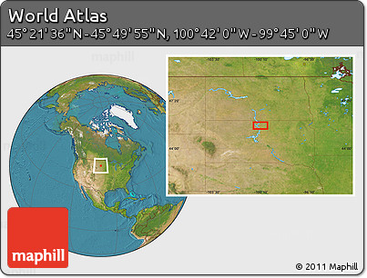 Satellite Location Map of the Area around 45° 35' 46" N, 100° 13' 29" W