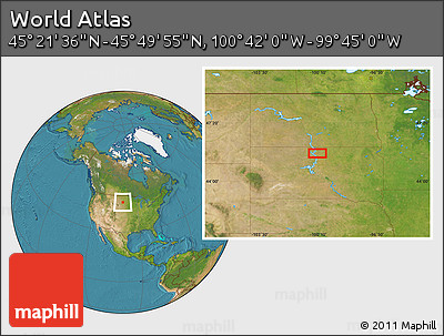 Satellite Location Map of the Area around 45° 35' 46" N, 100° 13' 29" W