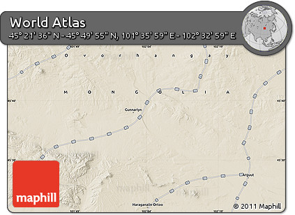 Shaded Relief Map of the Area around 45° 35' 46" N, 102° 4' 29" E