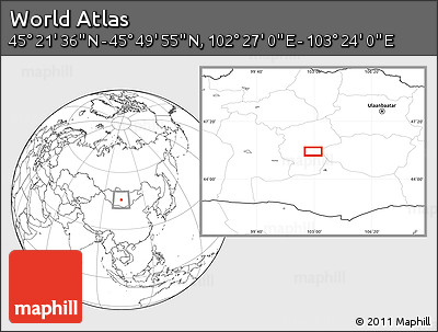 Blank Location Map of the Area around 45° 35' 46" N, 102° 55' 30" E