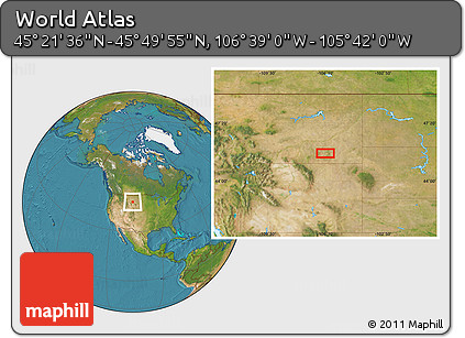 Satellite Location Map of the Area around 45° 35' 46" N, 106° 10' 30" W