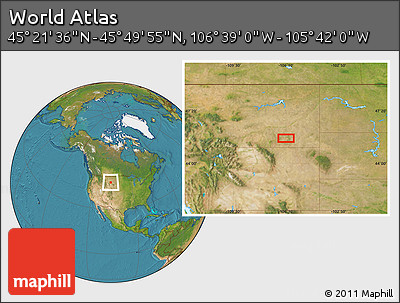 Satellite Location Map of the Area around 45° 35' 46" N, 106° 10' 30" W
