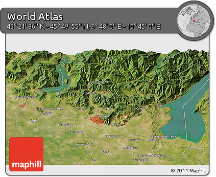 Satellite 3D Map of the Area around 45° 35' 46" N, 10° 16' 30" E