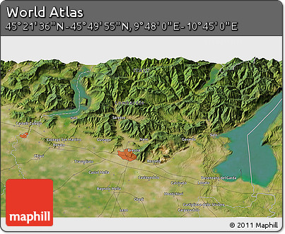 Satellite 3D Map of the Area around 45° 35' 46" N, 10° 16' 30" E
