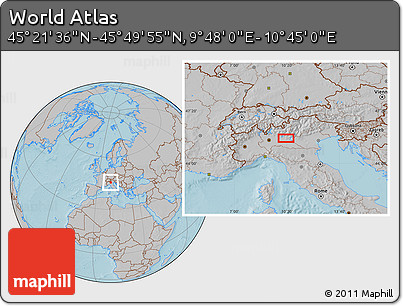 Gray Location Map of the Area around 45° 35' 46" N, 10° 16' 30" E, hill shading