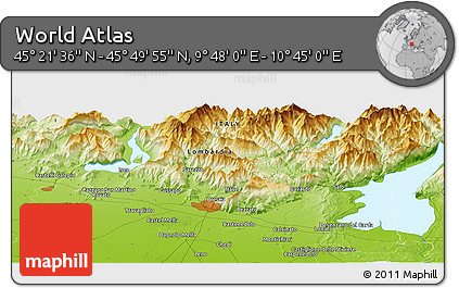 Physical Panoramic Map of the Area around 45° 35' 46" N, 10° 16' 30" E