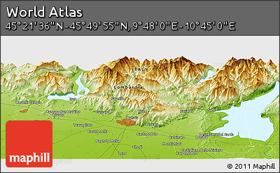 Physical Panoramic Map of the Area around 45° 35' 46" N, 10° 16' 30" E