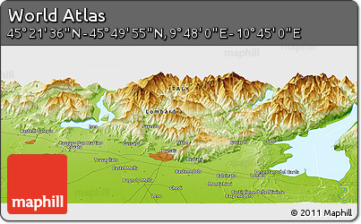 Physical Panoramic Map of the Area around 45° 35' 46" N, 10° 16' 30" E