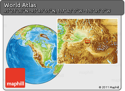 Physical Location Map of the Area around 45° 35' 46" N, 117° 13' 29" W