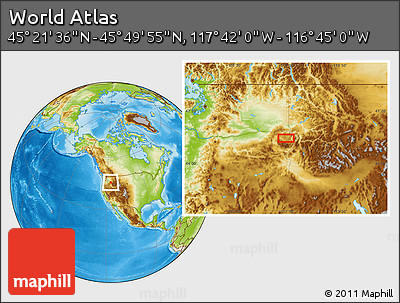 Physical Location Map of the Area around 45° 35' 46" N, 117° 13' 29" W