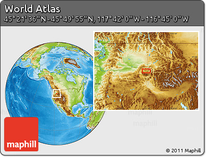 Physical Location Map of the Area around 45° 35' 46" N, 117° 13' 29" W