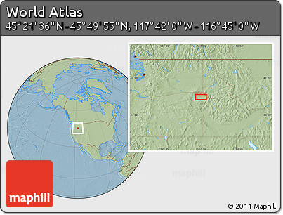 Savanna Style Location Map of the Area around 45° 35' 46" N, 117° 13' 29" W, hill shading