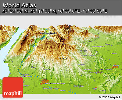 Physical 3D Map of the Area around 45° 35' 46" N, 11° 7' 30" E