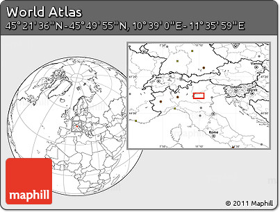 Blank Location Map of the Area around 45° 35' 46" N, 11° 7' 30" E