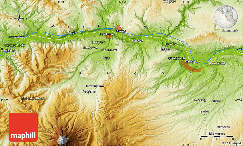 Physical Map Of The Dalles