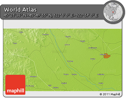 Physical 3D Map of the Area around 45° 35' 46" N, 122° 28' 29" E