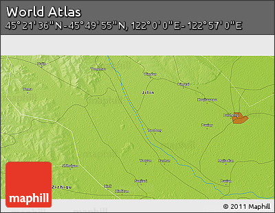 Physical 3D Map of the Area around 45° 35' 46" N, 122° 28' 29" E