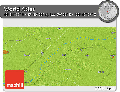 Physical 3D Map of the Area around 45° 35' 46" N, 123° 19' 29" E