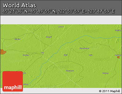 Physical 3D Map of the Area around 45° 35' 46" N, 123° 19' 29" E