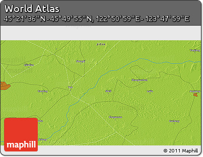 Physical 3D Map of the Area around 45° 35' 46" N, 123° 19' 29" E