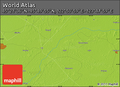 Physical Map of the Area around 45° 35' 46" N, 123° 19' 29" E
