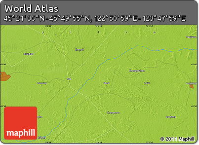 Physical Map of the Area around 45° 35' 46" N, 123° 19' 29" E