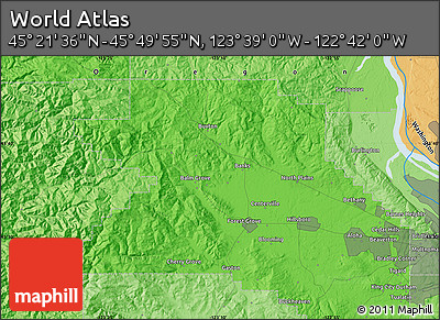 Political Map of the Area around 45° 35' 46" N, 123° 10' 30" W