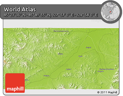 Physical 3D Map of the Area around 45° 35' 46" N, 128° 25' 30" E