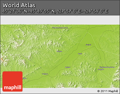 Physical 3D Map of the Area around 45° 35' 46" N, 128° 25' 30" E