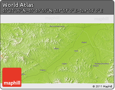 Physical 3D Map of the Area around 45° 35' 46" N, 128° 25' 30" E