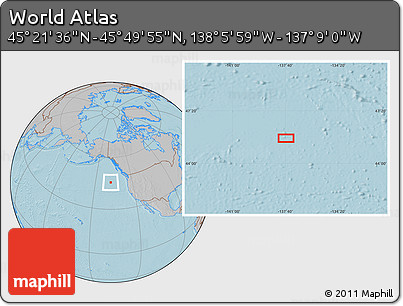 Gray Location Map of the Area around 45° 35' 46" N, 137° 37' 30" W, hill shading