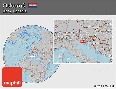 Gray Location Map of Oskoruš, hill shading