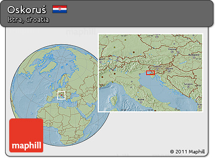 Savanna Style Location Map of Oskoruš, hill shading