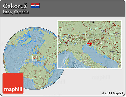 Savanna Style Location Map of Oskoruš, hill shading