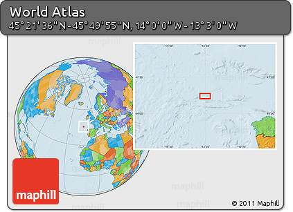 Political Location Map of the Area around 45° 35' 46" N, 13° 31' 30" W