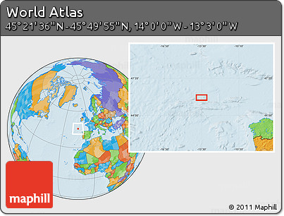 Political Location Map of the Area around 45° 35' 46" N, 13° 31' 30" W