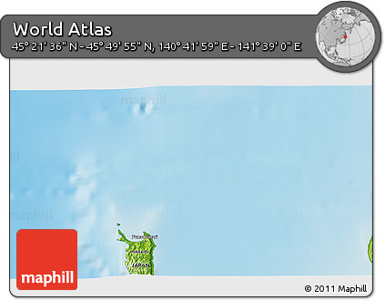 Physical 3D Map of the Area around 45° 35' 46" N, 141° 10' 30" E