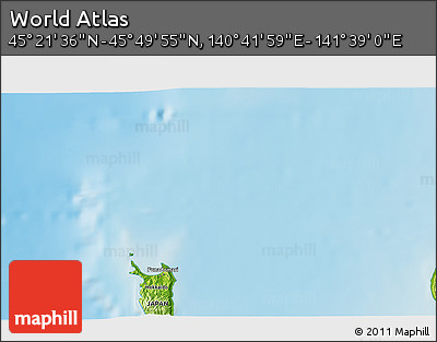 Physical 3D Map of the Area around 45° 35' 46" N, 141° 10' 30" E