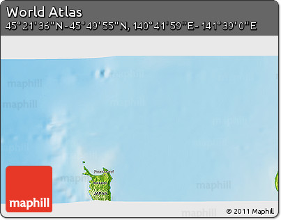 Physical 3D Map of the Area around 45° 35' 46" N, 141° 10' 30" E
