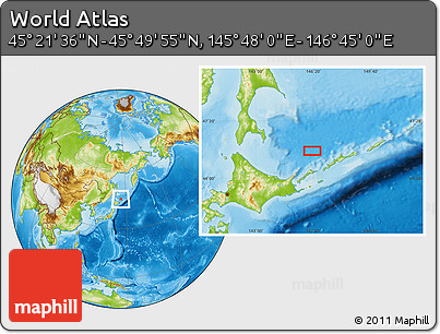 Physical Location Map of the Area around 45° 35' 46" N, 146° 16' 30" E
