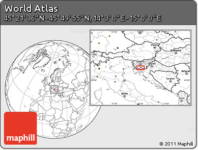 Blank Location Map of the Area around 45° 35' 46" N, 14° 31' 30" E