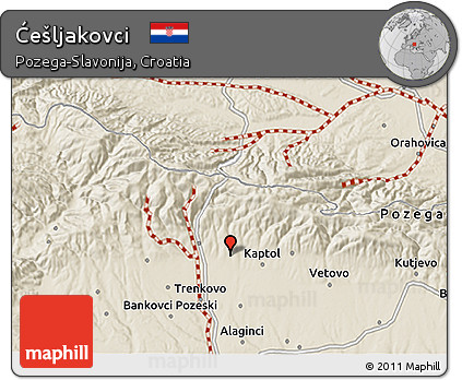 Shaded Relief 3D Map of Ćešljakovci