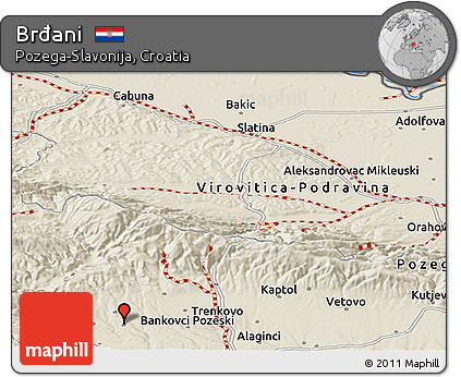 Shaded Relief Panoramic Map of Brđani