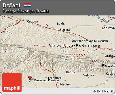 Shaded Relief Panoramic Map of Brđani