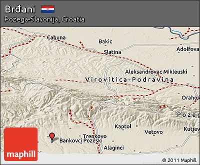 Shaded Relief Panoramic Map of Brđani